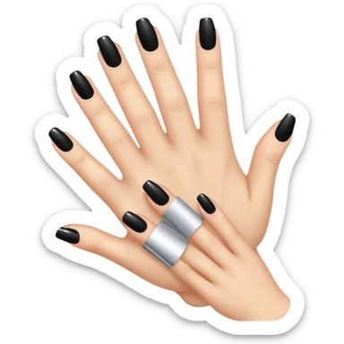 💅 convert tA small emoji-style illustration of a hand with manicured nails being painted with pink nail polish, glossy finish, soft shading, simple flat design, white background, iOS emoji style.his same emoji into black colour sticker