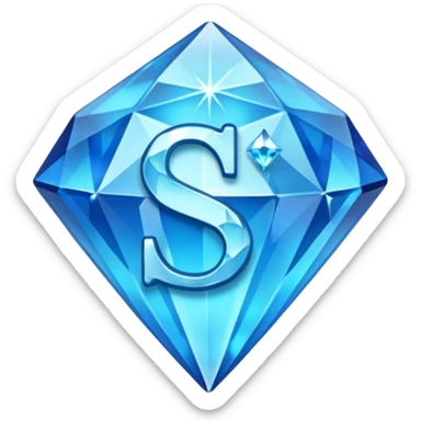 Create a custom emoji badge featuring a stylized, glossy letter “S”. Style it after the Diamond rank from League of Legends. Use crystalline blue tones, sharp reflections, faceted textures, and a high-end glowing frame.
 sticker