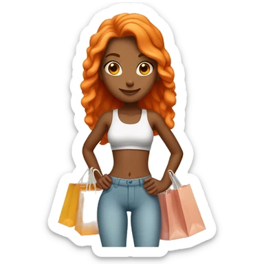 Tan girl with long orange hair wearing cute gym outfit holding shopping bags sticker