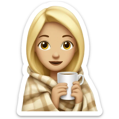 Blonde girl sipping coffee under blanket sticker
