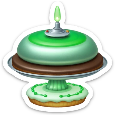really big ufo flying higher and stealing in a green light very small little cake  sticker