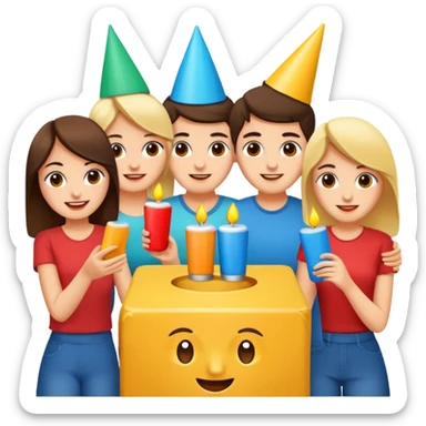 Party quiz with happy people with no phone writing blocks empty eyes sticker