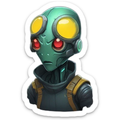 cyberpunk alien character desing scifi roguelike rpg style inspired by slay the spire digital art sticker