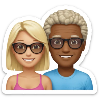 Black man salt n pepper hair with younger blonde  both smiling on beach  sticker