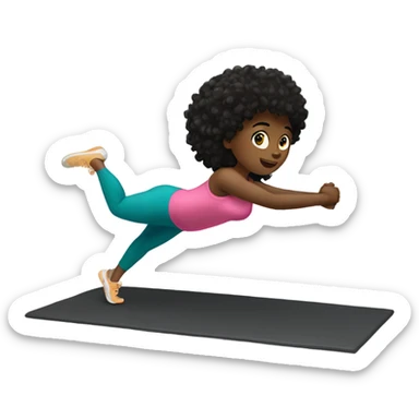  Black wavy haired girl exercising on a matt  sticker