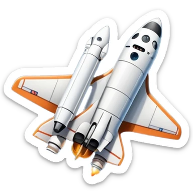 An icon featuring a space shuttle and an airplane against a starry sky, symbolizing aerospace technology. The design includes rocket boosters and satellite orbits, representing the exploration of space and advanced aviation. Transparent background sticker