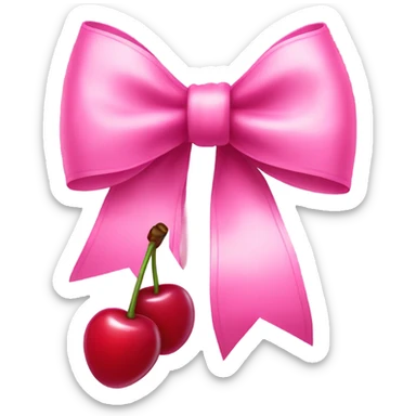 Long Pink bow with cherries hanging down sticker