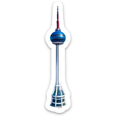 ​Cinematic Realistic N Seoul Tower, depicted in brilliant daylight as a slender, single-column tower rising from a modern cityscape, crowned by a sleek cylindrical observation deck offering panoramic views over Seoul, with crisp glass and steel surfaces reflecting clear blue skies and subtle architectural details that capture its futuristic elegance, sticker