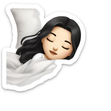 asian cute girl with long beauty black hair sleeping laying down on her side with white blanket and pillow visible and make it look comfy sticker