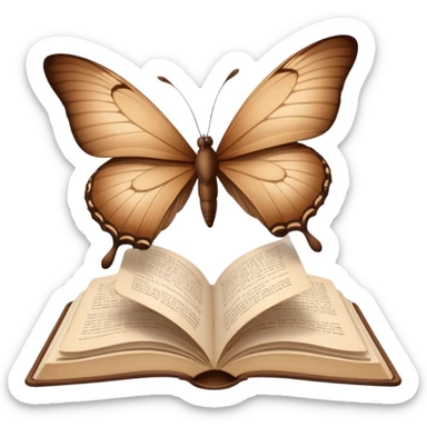 Beautiful brown butterflies fly out of an open beige book sticker