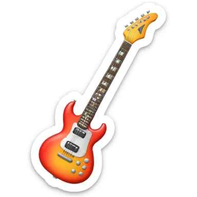 A 3D Apple-style emoji showing the word "ROCK" in bold metallic letters, with a small electric guitar leaning on the text, vibrant glowing effect, playful and energetic cartoon style, symbolizing rock music. sticker