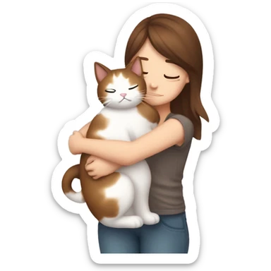 ￼ Brown hair girl hug fat calico cat sticker