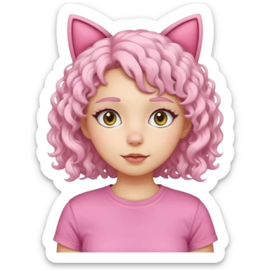 girl with white curly hair and cat ears wearing pink tshirt sticker