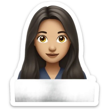 Beautiful brunette Asian long hair working on laptop sticker