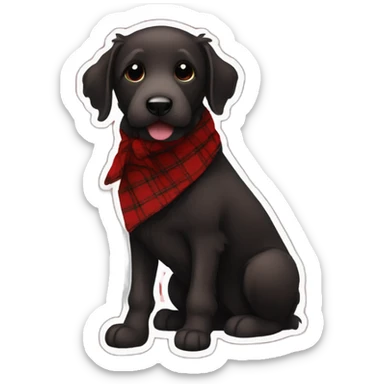 Black Chocolate brown colored doodle with a red and black flannel hankerchief sticker