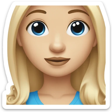 Blonde girl with long straight hair and blue eyes holding a maltipoo  sticker