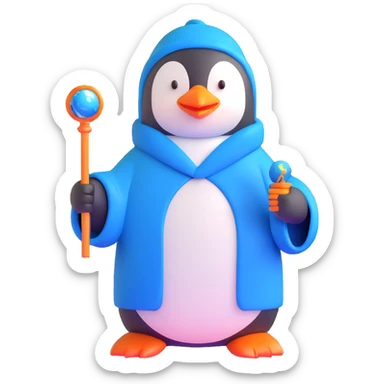 penguin wizard with blue robe and magic staff sticker