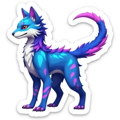 Neon-colored fantasy feline-vernid-sergal-protogen-primagen-fursona animal creature with a tufted tail full body with intricate markings  sticker