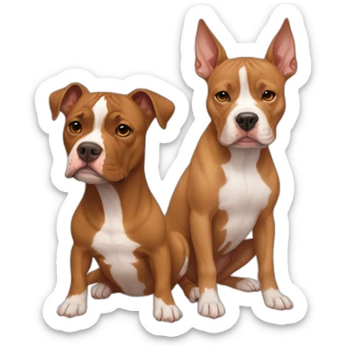 One fawn colored pitbull looks like a deer with white stripe on her face next to one copper colored pitbull boxer sticker
