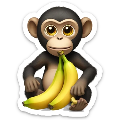 Monkey holding a half peeled banana sticker