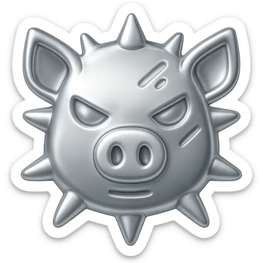 Make the pig mask much cuter with a completely metallic texture that is shiny and reflective. Keep the spikes but make them less menacing. Preserve the transparent background. sticker