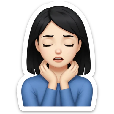 girl with black hair grabbing neck eyes closed and mad sticker