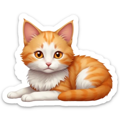 full body of very small + skinny ginger and white kitten with deep orange eyes and triangular shaped face lying down sticker