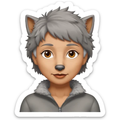 woman 50 years old, short grey fluffy wolf-cut hair, tannes skin and brown eyes sticker