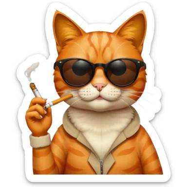 Orange cat with black sunglasses somoking small joint sticker