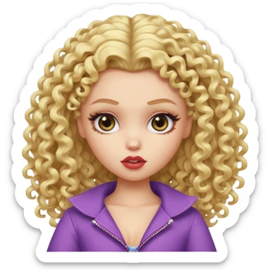 pretty bratz baddie, pale skin, blonde curly hair sticker