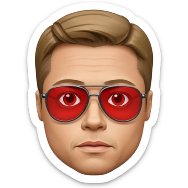 Brad Pitt, wearing dark glasses with red lenses, very serious sticker