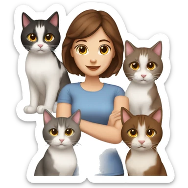 Woman with brown hair and brown eyes hold a five cats sticker