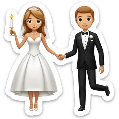 Man and woman sneaking into wedding ceremony together, tiptoeing, both smoking joints, full body view sticker