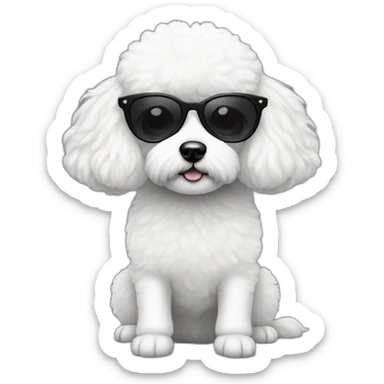mujer gafas piel blanca pelo negro largo con perro bichon blanco sticker