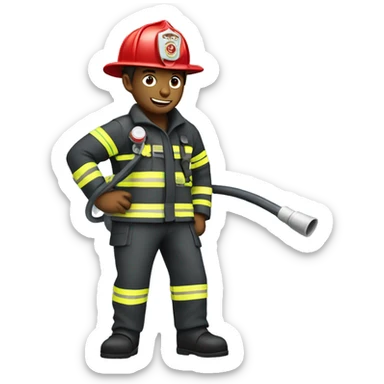 fire fighter, whole body, holding a hose sticker