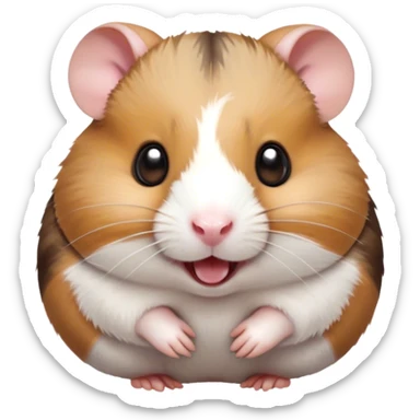 Cinematic Comical Brown and White Banded Hamster Portrait Emoji, Head tilted dramatically with an exaggeratedly amused expression, featuring a striking fur with bold brown and white banded patterns, wide, expressive dark eyes filled with playful disbelief, Simplified yet hilariously expressive features, highly detailed, glowing with a slightly sassy glow, high shine, dramatic yet playful, stylized with an air of cheeky mischief, bright and endearing, soft glowing outline, capturing the essence of a spirited and over-the-top hamster, so meme-worthy it feels like it could side-eye its way into internet fame instantly! sticker