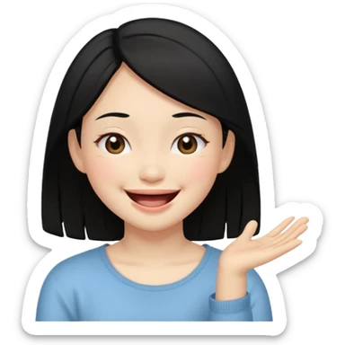 a girl genuinely feeling happy so so so much laughing so hard with her eyes folded black hair asian gorl sticker