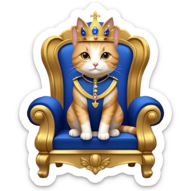 "A regal anthropomorphic cat, dressed in a royal blue and gold military uniform, sitting on a lavish marble throne in a grand, dimly lit palace hall. Cinematic lighting, highly detailed, dramatic, 10 seconds, ultra-realistic."
​ sticker
