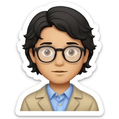 chico con cabello negro mediano ondulado partido por la mitad con gafas de piel morena clara sticker