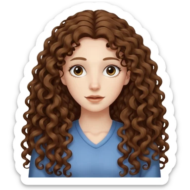 pale woman with brown curly very long hair, middle part. the hair is very very very very very very long, so long, you can't see the ends sticker