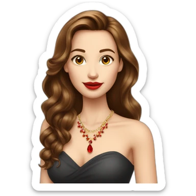 jolie femme cheuveux long lise brun avec boucle d'oreille bijoux en rouge sticker