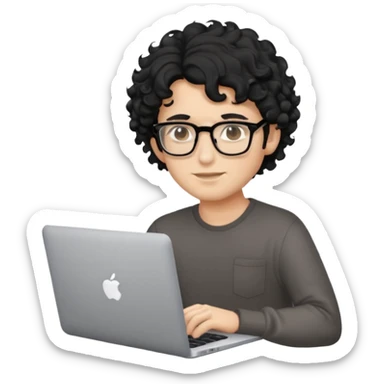 guy with wavy kinda curly black hair and light-to-medium skin tone and glasses, with a macbook sticker