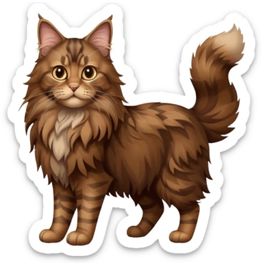 A high-resolution photo-realistic digital illustration of a brown maine coon cat, full body sticker