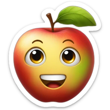 apple planet with a cartoon smirking with big courageous eyes which is circle shape sticker