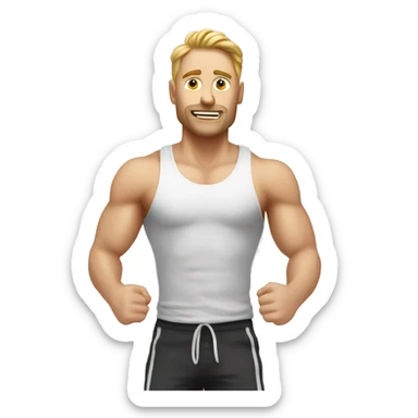 Create a white man in a tank top jumping rope. Make his name Sex machine sticker