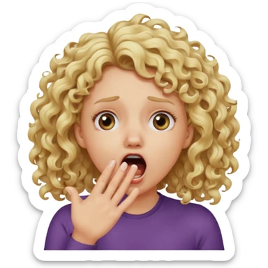 Emoji di ragazza bionda riccia che urla e mette una mano ben aperta in faccia davanti la bocca e gli occhi sticker