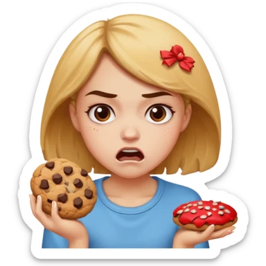 Angry girl that’s eating a lot of cookies sticker