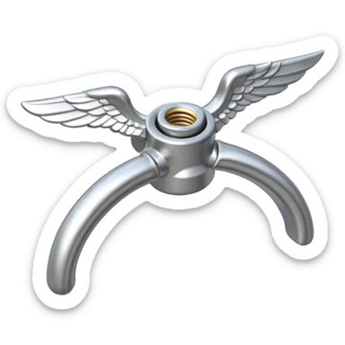 metal wing nut with two grips. sticker