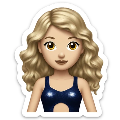Realistic Taylor swift wearing navy blue glittery bodysuit and long hair sticker