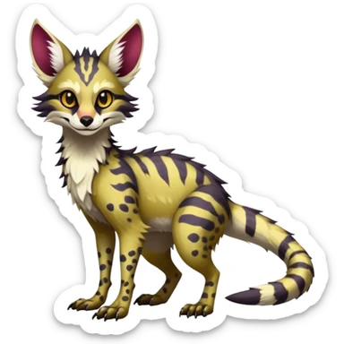 Feral Rare Fantasy dark vibrant warm-colored Vernid-Sergal-Genet-species by LiLaiRa, random markings, tufted ears, full body, 4 legs sticker